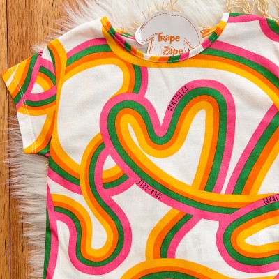 Conj. Blusa Formas Coloridas e Legging Felicidade é Sorrir - Colorido